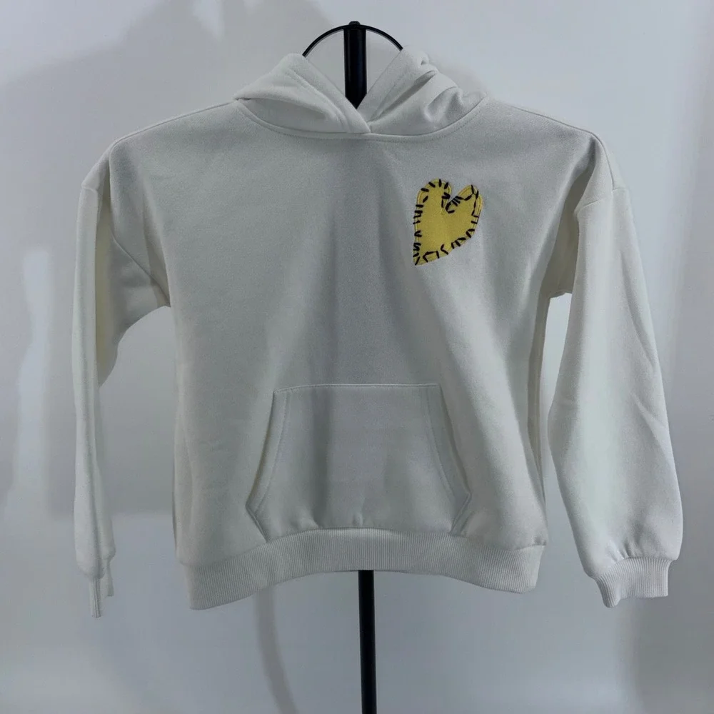Aqua x Kerri Rosenthal Girls White Heart Patch Hoodie Sweatshirt M 9/10